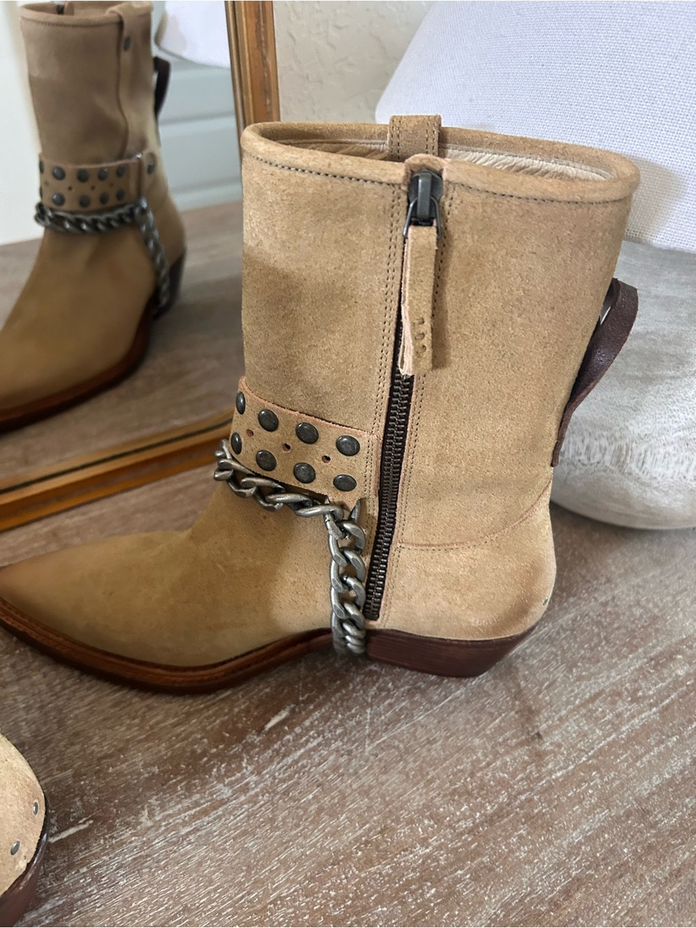 New Free People Aiden Chain Moto Boots Suede - Picture 5 of 8